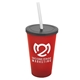 a translucent red cup & smoke lid & frost straw 22 oz single - wall snap on tumbler with lid and straw