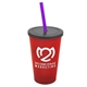 a translucent red cup & smoke lid & translucent violet straw 22 oz single - wall snap on tumbler with lid and straw
