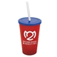 a translucent red cup & translucent blue lid & frost straw 22 oz single - wall snap on tumbler with lid and straw
