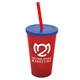 a translucent red cup & translucent blue lid & translucent red straw 22 oz single - wall snap on tumbler with lid and straw