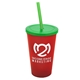 a translucent red cup & translucent green lid & translucent green straw 22 oz single - wall snap on tumbler with lid and straw