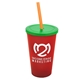 a translucent red cup & translucent green lid & translucent orange straw 22 oz single - wall snap on tumbler with lid and straw