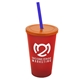a translucent red cup & translucent orange lid & translucent blue straw 22 oz single - wall snap on tumbler with lid and straw