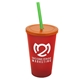 a translucent red cup & translucent orange lid & translucent green straw 22 oz single - wall snap on tumbler with lid and straw