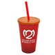 a translucent red cup & translucent orange lid & translucent red straw 22 oz single - wall snap on tumbler with lid and straw