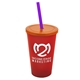 a translucent red cup & translucent orange lid & translucent violet straw 22 oz single - wall snap on tumbler with lid and straw