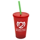 a translucent red cup & translucent red lid & translucent green straw 22 oz single - wall snap on tumbler with lid and straw