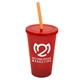 a translucent red cup & translucent red lid & translucent orange straw 22 oz single - wall snap on tumbler with lid and straw