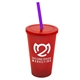 a translucent red cup & translucent red lid & translucent violet straw 22 oz single - wall snap on tumbler with lid and straw