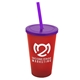 a translucent red cup & translucent violet lid & translucent violet straw 22 oz single - wall snap on tumbler with lid and straw