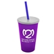 a translucent violet cup & frost lid & translucent blue straw 22 oz single - wall snap on tumbler with lid and straw
