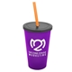 a translucent violet cup & smoke lid & translucent orange straw 22 oz single - wall snap on tumbler with lid and straw