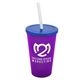 a translucent violet cup & translucent blue lid & frost straw 22 oz single - wall snap on tumbler with lid and straw