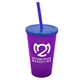 a translucent violet cup & translucent blue lid & translucent blue straw 22 oz single - wall snap on tumbler with lid and straw