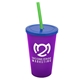 a translucent violet cup & translucent blue lid & translucent green straw 22 oz single - wall snap on tumbler with lid and straw