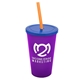 a translucent violet cup & translucent blue lid & translucent orange straw 22 oz single - wall snap on tumbler with lid and straw