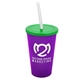 a translucent violet cup & translucent green lid & frost straw 22 oz single - wall snap on tumbler with lid and straw