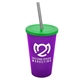 a translucent violet cup & translucent green lid & smoke straw 22 oz single - wall snap on tumbler with lid and straw