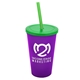 a translucent violet cup & translucent green lid & translucent green straw 22 oz single - wall snap on tumbler with lid and straw