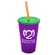 a translucent violet cup & translucent green lid & translucent orange straw 22 oz single - wall snap on tumbler with lid and straw