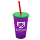 a translucent violet cup & translucent green lid & translucent red straw 22 oz single - wall snap on tumbler with lid and straw