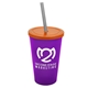 a translucent violet cup & translucent orange lid & smoke straw 22 oz single - wall snap on tumbler with lid and straw