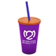 a translucent violet cup & translucent orange lid & translucent blue straw 22 oz single - wall snap on tumbler with lid and straw