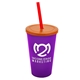 a translucent violet cup & translucent orange lid & translucent red straw 22 oz single - wall snap on tumbler with lid and straw