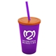 a translucent violet cup & translucent orange lid & translucent violet straw 22 oz single - wall snap on tumbler with lid and straw