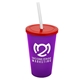 a translucent violet cup & translucent red lid & frost straw 22 oz single - wall snap on tumbler with lid and straw
