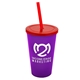 a translucent violet cup & translucent red lid & translucent red straw 22 oz single - wall snap on tumbler with lid and straw