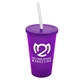 a translucent violet cup & translucent violet lid & frost straw 22 oz single - wall snap on tumbler with lid and straw