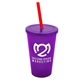 a translucent violet cup & translucent violet lid & translucent red straw 22 oz single - wall snap on tumbler with lid and straw