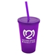 a translucent violet cup & translucent violet lid & translucent violet straw 22 oz single - wall snap on tumbler with lid and straw