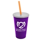 a violet cup & frost lid & translucent orange straw 22 oz single - wall snap on tumbler with lid and straw