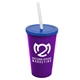 a violet cup & translucent blue lid & frost straw 22 oz single - wall snap on tumbler with lid and straw