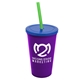 a violet cup & translucent blue lid & translucent green straw 22 oz single - wall snap on tumbler with lid and straw