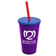 a violet cup & translucent blue lid & translucent red straw 22 oz single - wall snap on tumbler with lid and straw