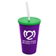 a violet cup & translucent green lid & frost straw 22 oz single - wall snap on tumbler with lid and straw