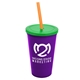 a violet cup & translucent green lid & translucent orange straw 22 oz single - wall snap on tumbler with lid and straw