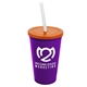 a violet cup & translucent orange lid & frost straw 22 oz single - wall snap on tumbler with lid and straw