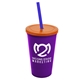 a violet cup & translucent orange lid & translucent blue straw 22 oz single - wall snap on tumbler with lid and straw