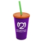 a violet cup & translucent orange lid & translucent green straw 22 oz single - wall snap on tumbler with lid and straw