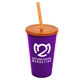 a violet cup & translucent orange lid & translucent orange straw 22 oz single - wall snap on tumbler with lid and straw