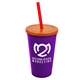 a violet cup & translucent orange lid & translucent red straw 22 oz single - wall snap on tumbler with lid and straw