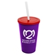 a violet cup & translucent red lid & frost straw 22 oz single - wall snap on tumbler with lid and straw
