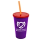 a violet cup & translucent red lid & translucent orange straw 22 oz single - wall snap on tumbler with lid and straw