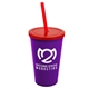 a violet cup & translucent red lid & translucent red straw 22 oz single - wall snap on tumbler with lid and straw