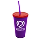 a violet cup & translucent red lid & translucent violet straw 22 oz single - wall snap on tumbler with lid and straw