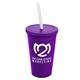 a violet cup & translucent violet lid & frost straw 22 oz single - wall snap on tumbler with lid and straw